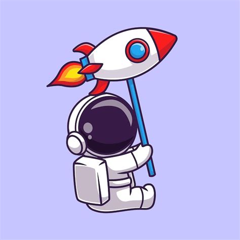 Lindo Astronauta Sosteniendo Cohete Globo Dibujos Animados Vector Icono