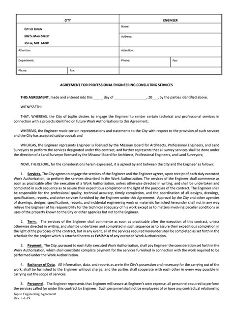 Fillable Online Joplin Engineering Agreement Form Fax Email Print