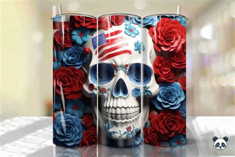 Patriotic Skull 3D Tumbler Wrap Graphic By Pandastic Creative Fabrica