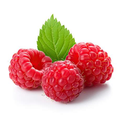 Premium AI Image Close Up Photo Raspberry With Leaf Isolated On White