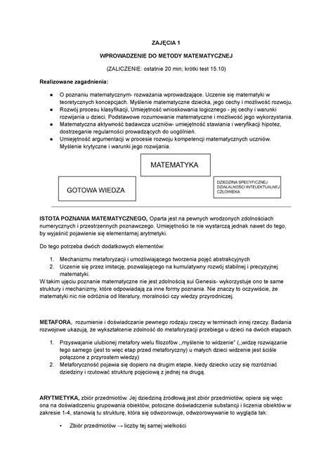 Wykład Notatki z wykładu Wprowadzenie do metody matematycznej UWB