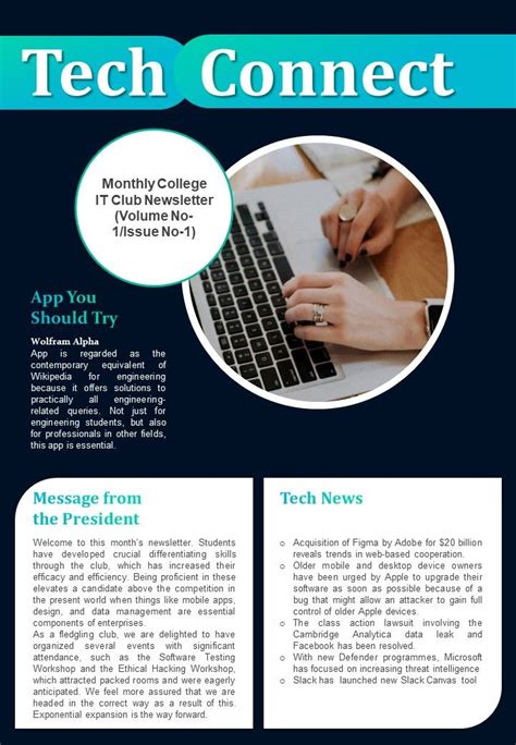 Bifold One Page It Club Newsletter Presentation Report Infographic Ppt