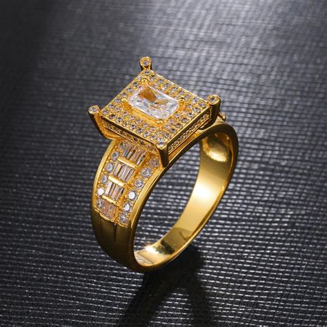 Bague en cuivre et Zircon pour hommes Micro pavé carré bijoux