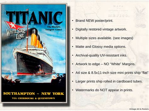 Titanic White Star Lines Vintage Steamship Travel Poster Etsy