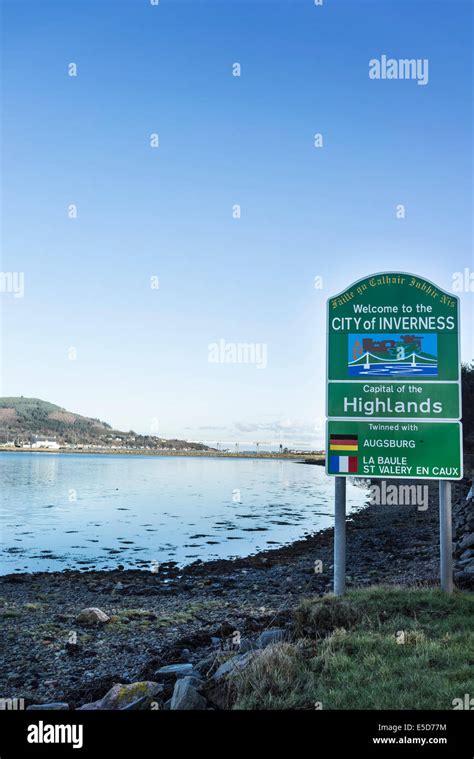 City of Inverness welcome sign on Beauly Firth in Scotland Stock Photo ...