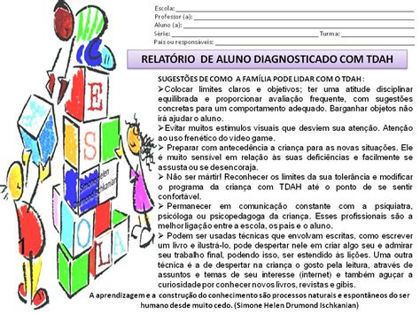 Modelo de Relatório para alunos diagnosticado TDAH