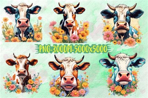 Dairy Cows And Flower Clipart Graphic By Sr Design · Creative Fabrica