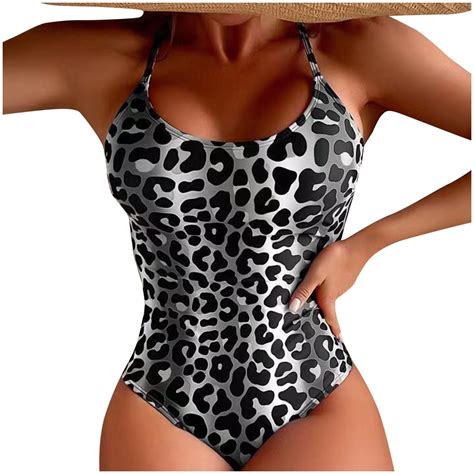 DeHolifer Swimsuit For Women Leopard Printed Sexy U Neck One Piece