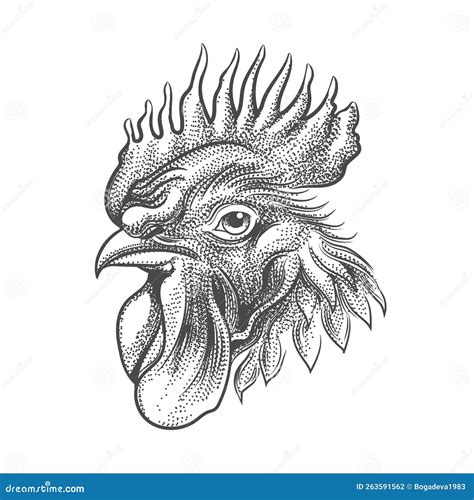 Rooster Head Tattoo Drawn in Engraving Style Stock Vector ...