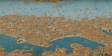 A Huge Ancient Chinese Port City Oil Paintings Late Stable Diffusion