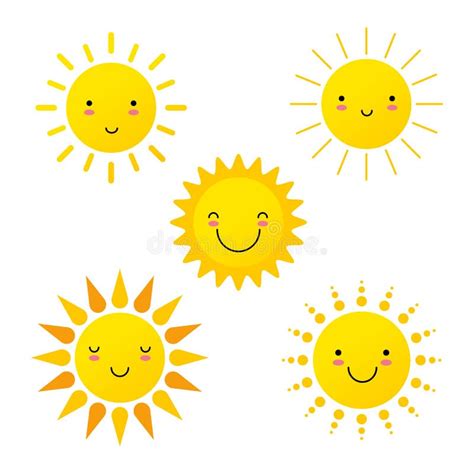 Cute Suns Sunshine Emoji Smiling Faces Image Vector Vector Stock Vector