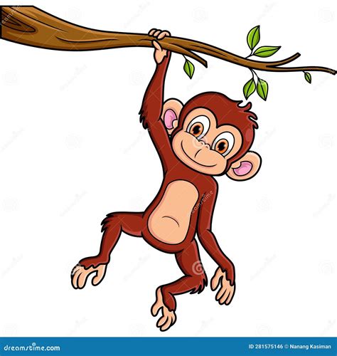 Cartoon Monkey Hanging in Tree Branch Stock Vector - Illustration of ...