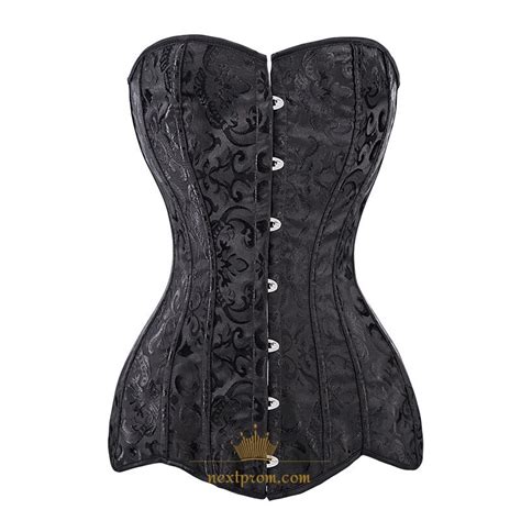 Black Long Torso Corset Gothic Brocade Corselet Clothing Sexy Womens Plus Size Corsets And