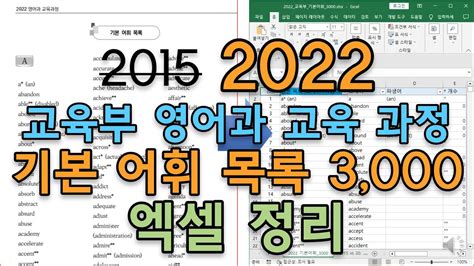 2022 교육부 영어과 교육과정 기본 어휘 3000 엑셀 정리 공유 최신 교육부 지정 필수 단어 초등 800 중고등