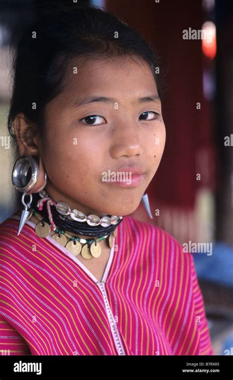 Portrait Of A Long Eared Burmese Karen Or Karenni Girl With Pierced