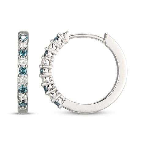 Blue And White Diamond Hoop Earrings 14 Ct Tw Sterling Silver Kay