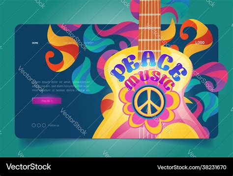 Peace Music Banner With Hippie Sign And Guitar Vector Image