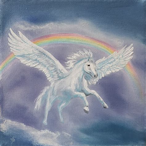 Original Painting On Canvas Pegasus And Rainbow Etsy