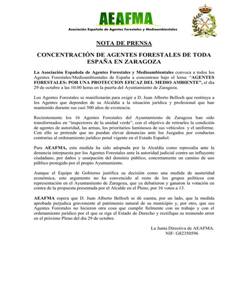 NOTA DE PRENSA CONCENTRACIÓN DE AGENTES