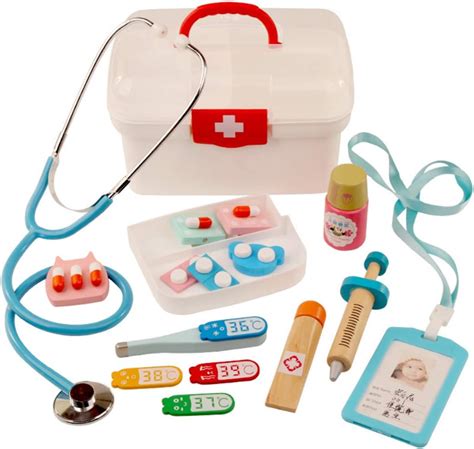 YAKOK 16Pcs Bois Malette Docteur Enfant Jouet Kit Docteur Enfant