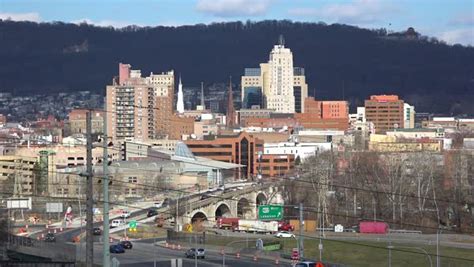 Establishing Shot Of Reading Pennsylvania Skyline Highways And