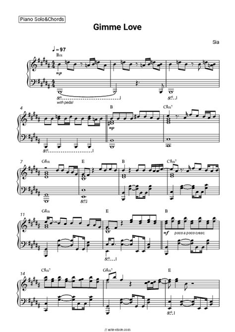 Gimme Love Piano Sheet Music And Chords Sia In Note Pianosoloandchords Sku Psc0127012