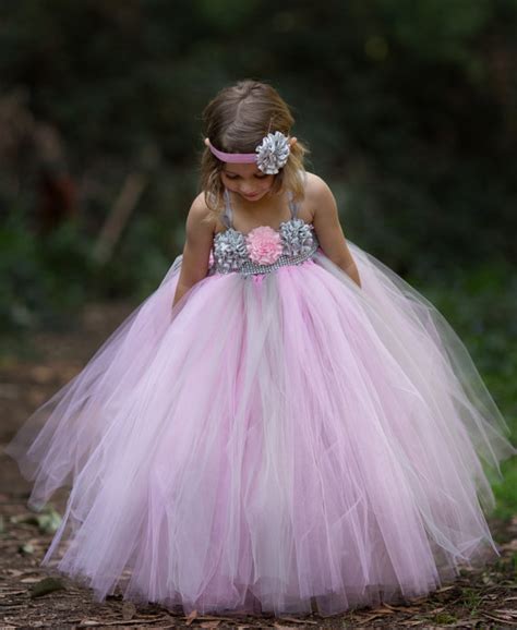 Pink And Silver Gray Flower Girl Tutu Dress Rhinestone Tutu Dress