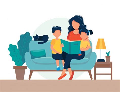 Mom reading for kids. family sitting on ... | Premium Vector #Freepik # ...