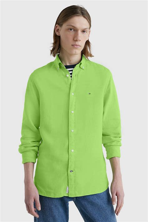 Мужская салатовая льняная рубашка PIGMENT DYED LI SOLID RF Tommy ...
