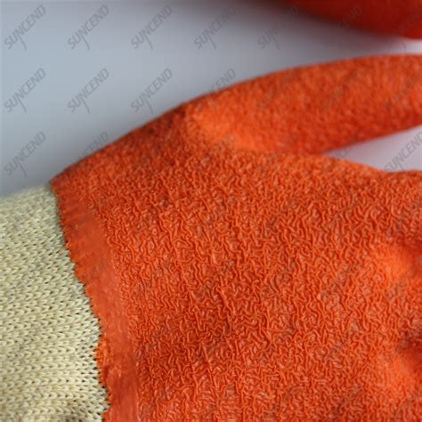 G Yarn Polycotton Full Coated Orange Crinkle Latex Gloves