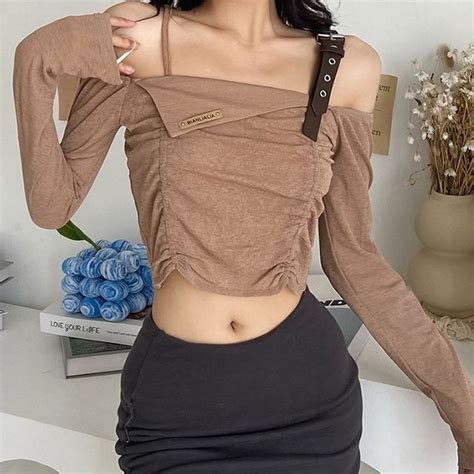 Sosana Long Sleeve Off Shoulder Ruched Crop Top Yesstyle