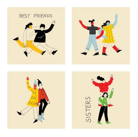 Premium Vector Groovy Hippie Love Best Friends Characters Comic Happy