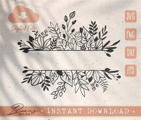 Flower Border Svg Leaf Svg Flower Monogram Split Monogram Floral