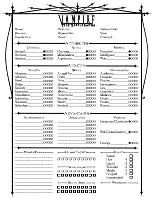 Vampire Masquerade 5E Character Sheet