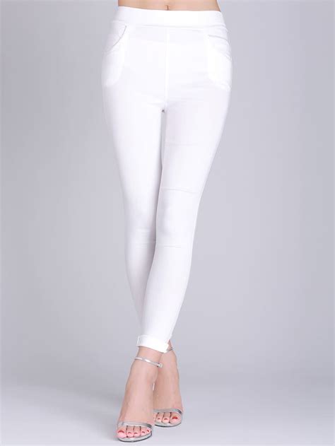 White Slim Elastic Leggings Shein Sheinside