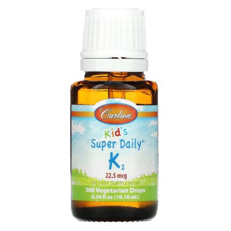 Super Daily, витамин K2 для детей Carlson Labs, 22,5 мкг, 10,16 мл ...