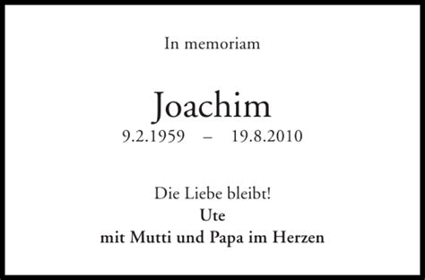 Traueranzeigen Von Joachim Aachen Gedenkt