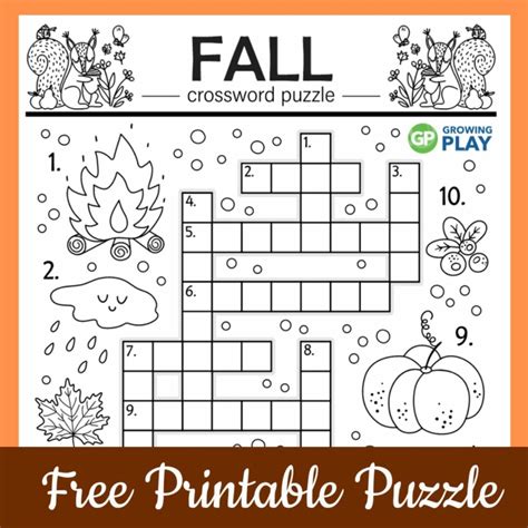 Fall Crossword Puzzle Free Printable Growing Play