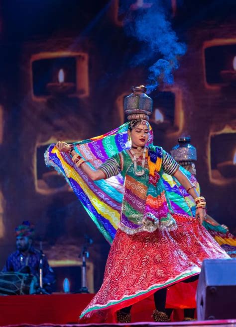 Female Artist Performing Rajasthani Folk Dance Ghoomar Editorial