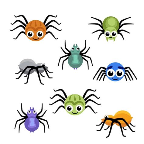 Premium Vector | Set of spiders Colorful spiders clip art Flat cartoon ...