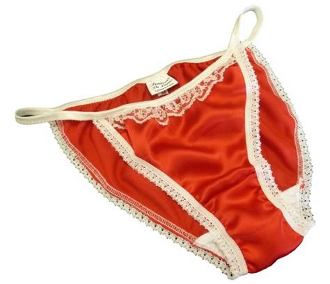 Red Shiny Satin Panties Mini Tanga String Bikini Ivory Lace New Made In France Ebay
