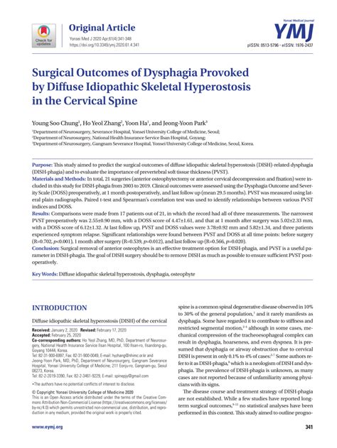 Pdf Surgical Outcomes Of Dysphagia Provoked By Diffuse Idiopathic Skeletal Hyperostosis In The