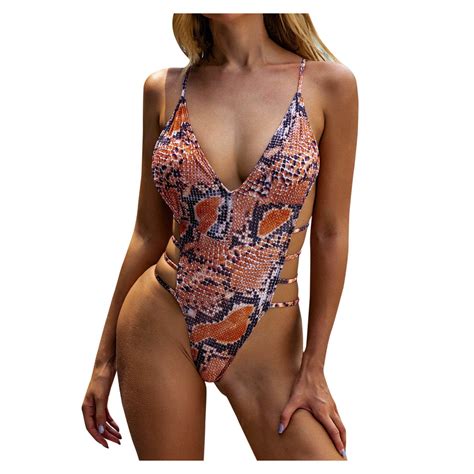 Sodopo Women S One Piece Swimsuit Snakeskin Print Spaghetti Strap