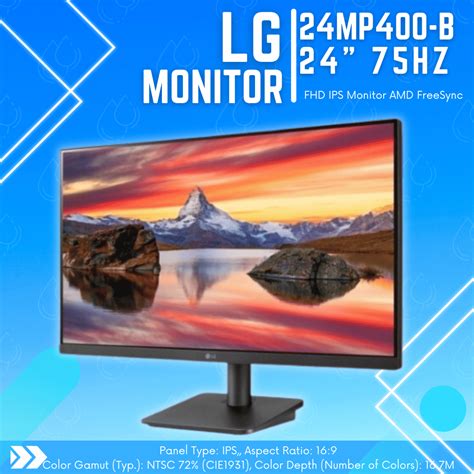 Lg 24mp400 B 23 8” Fhd Ips Monitor Amd Freesync™ 75hz Hdmi Led 24