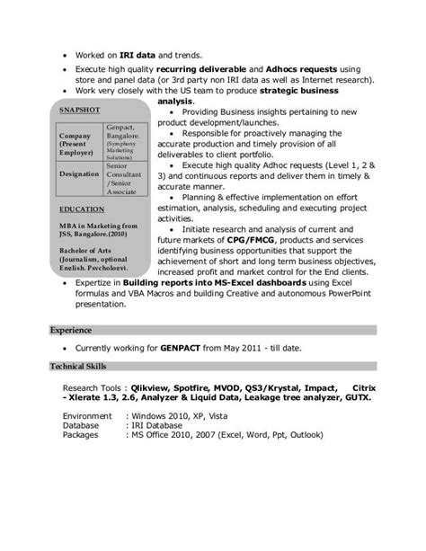 Resume Cpgfmcg Market Researchdata Analyst