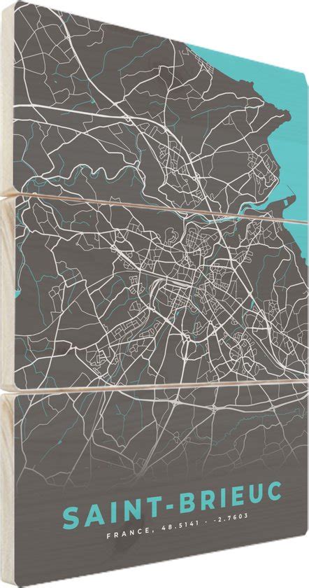 Wanddecoratie Hout Saint Brieuc Stadskaart Plattegrond Kaart