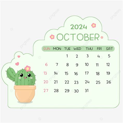 Calendario Octubre 2024 Lindo Cactus PNG Dibujos 2024 Calendario