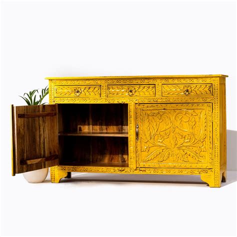 Carved Yellow Sideboard Chisel And Log