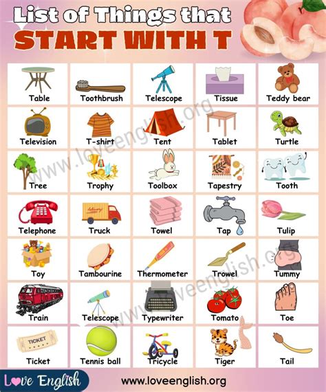 35 Examples Of Things That Start With T Love English