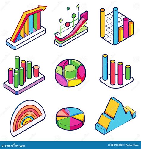 Collection Bright Colorful 3d Business Graphs Charts Set Includes Bar